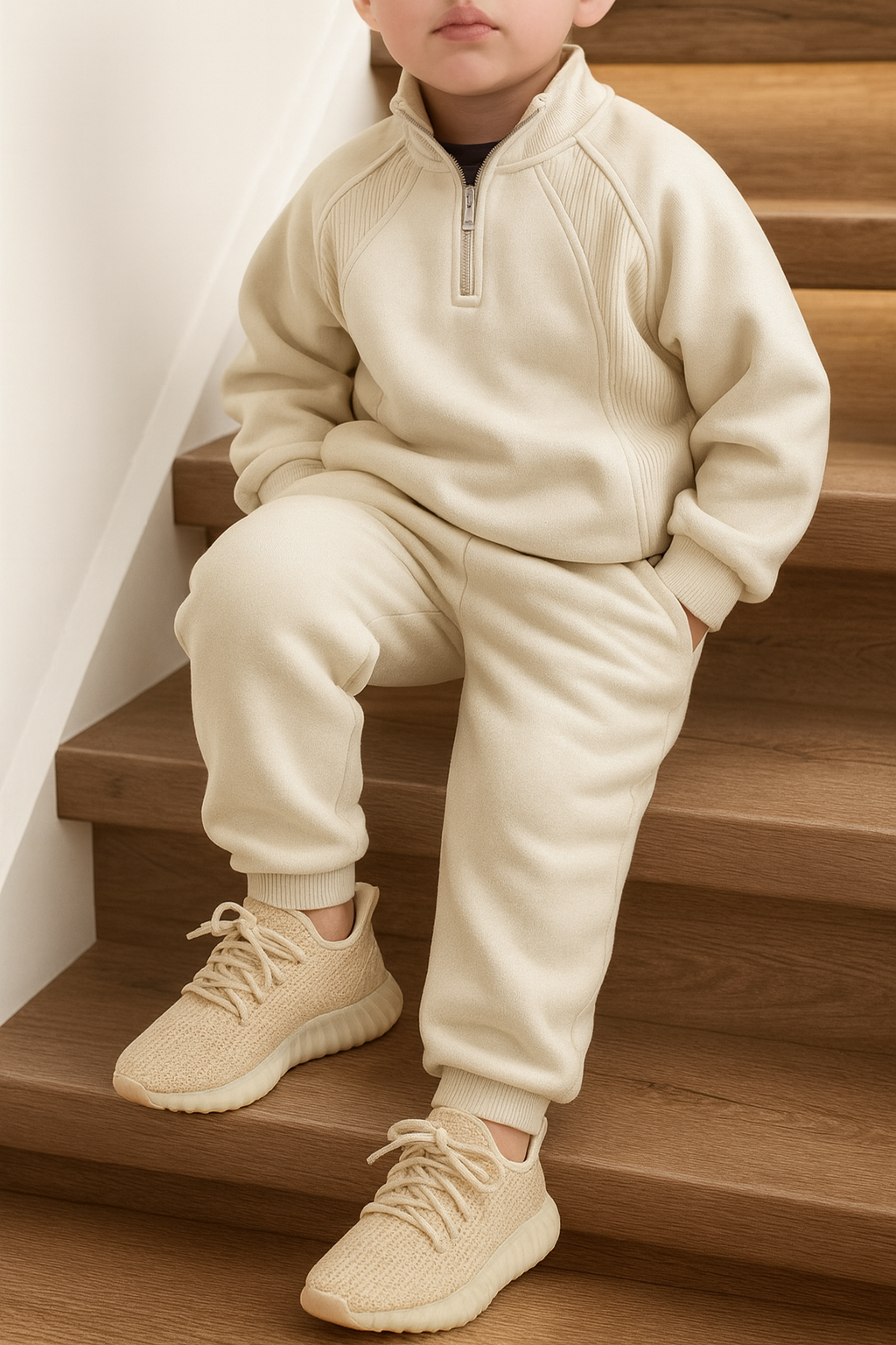Rib Trainingspak Set Voor Jongens – Beige
