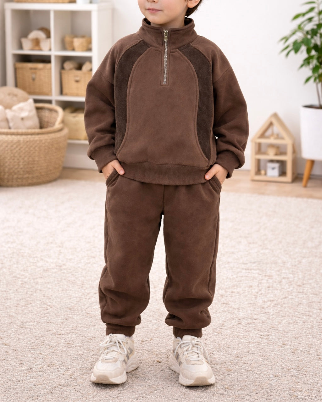 Soft Velour Tracksuit – Chocolate Brown (2-Piece)