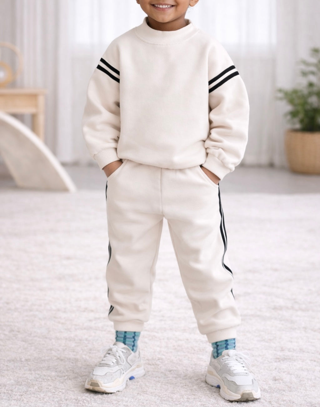 Tracksuit with contrast stripes - Beige
