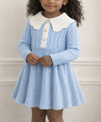 Knitted Collared Dress – Dusty Blue