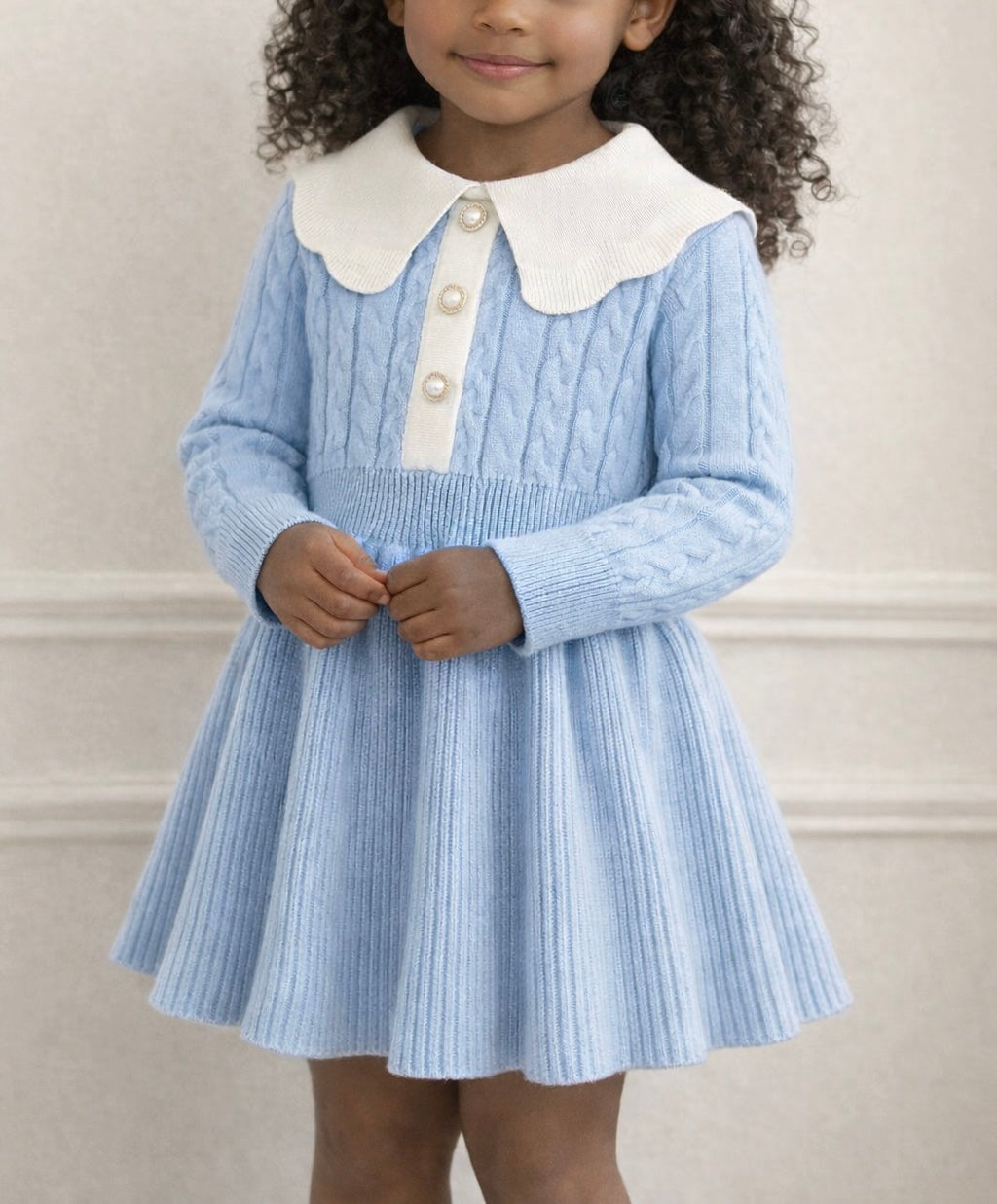 Knitted Collared Dress – Dusty Blue