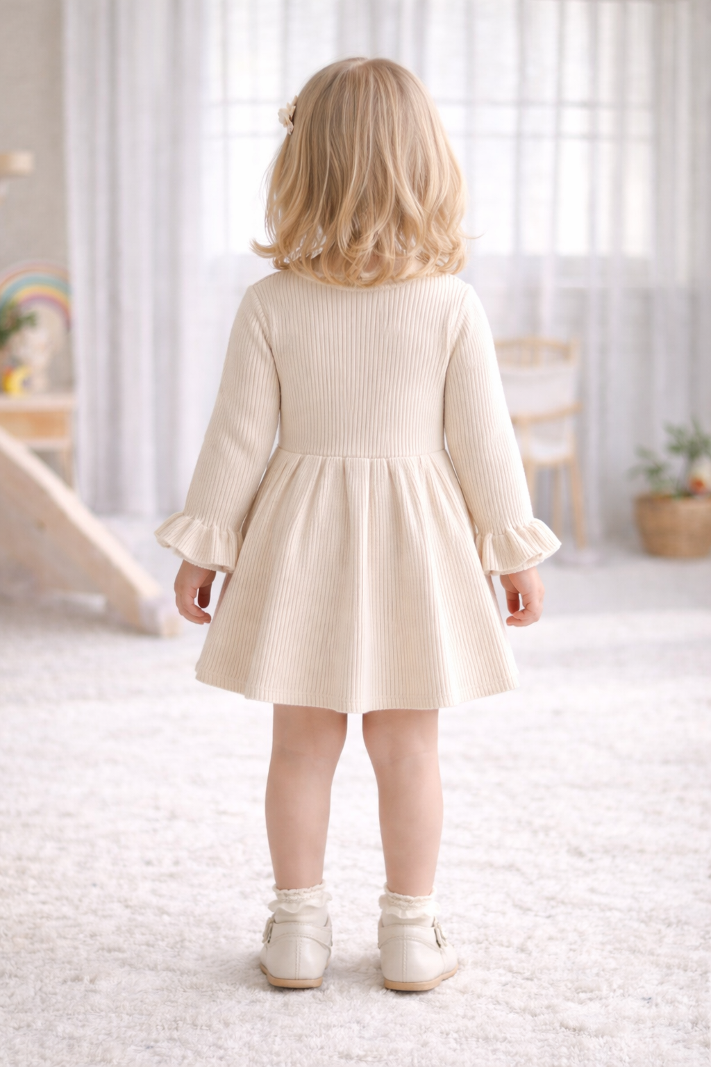 Knitted Girls' Dress with Floral Accent