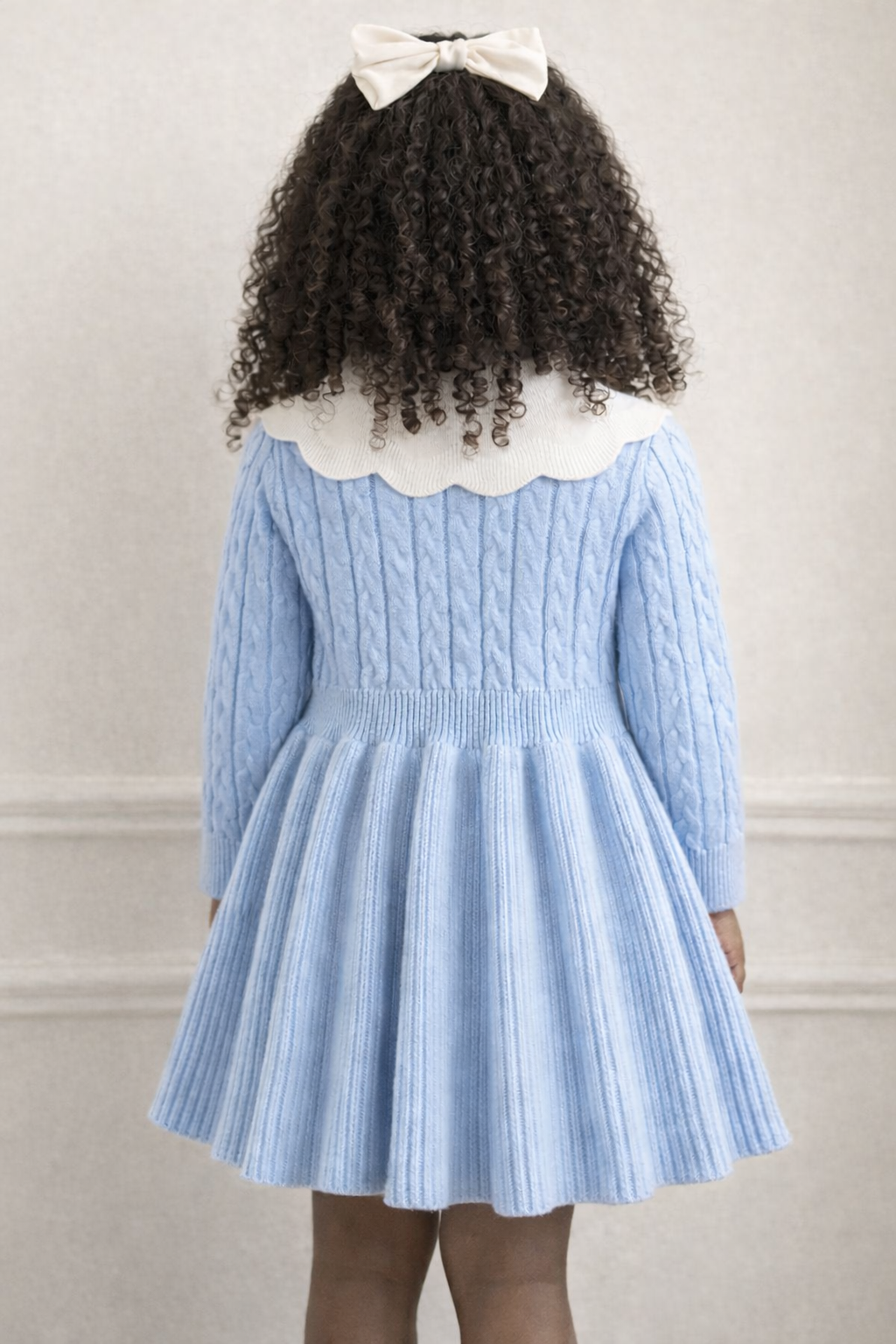 Knitted Collared Dress – Dusty Blue